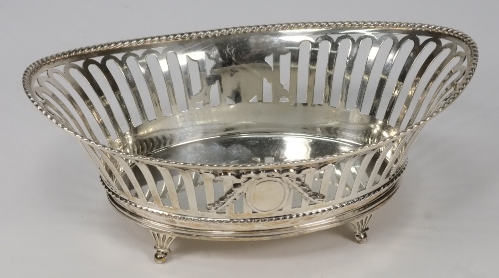 A George V oval silver bon-bon dish, maker William Hutton & sons Ltd, Sheffield, 1912: with