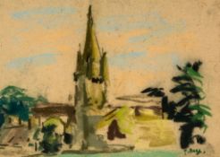 Paul Maze (1887-1979) - The Village Church coloured chalks on paper, signed at lower right 10 1/4 x
