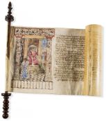 Hebrew manuscript.- - Megillah Esther,  on 6 sewn membranes, text columns of 21 lines in Hebrew