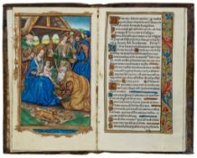 Book of Hours.- - [Hore]  printed on vellum,   107 ff, on ly, of 108, lacks title, Almanac from