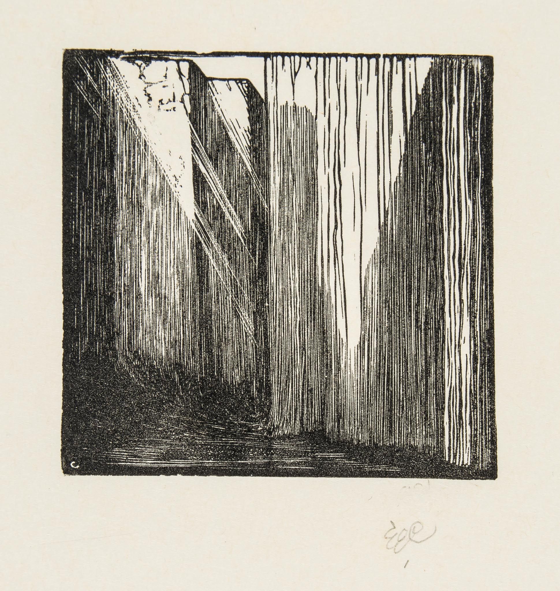 Craig (Edward Gordon) - Stage scene design,  wood-engraving on thin wove paper, 70 x 70mm., signed