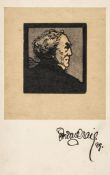Craig (Edward Gordon) - Henry Irving, bust-length profile portrait,   woodcut on buff paper with