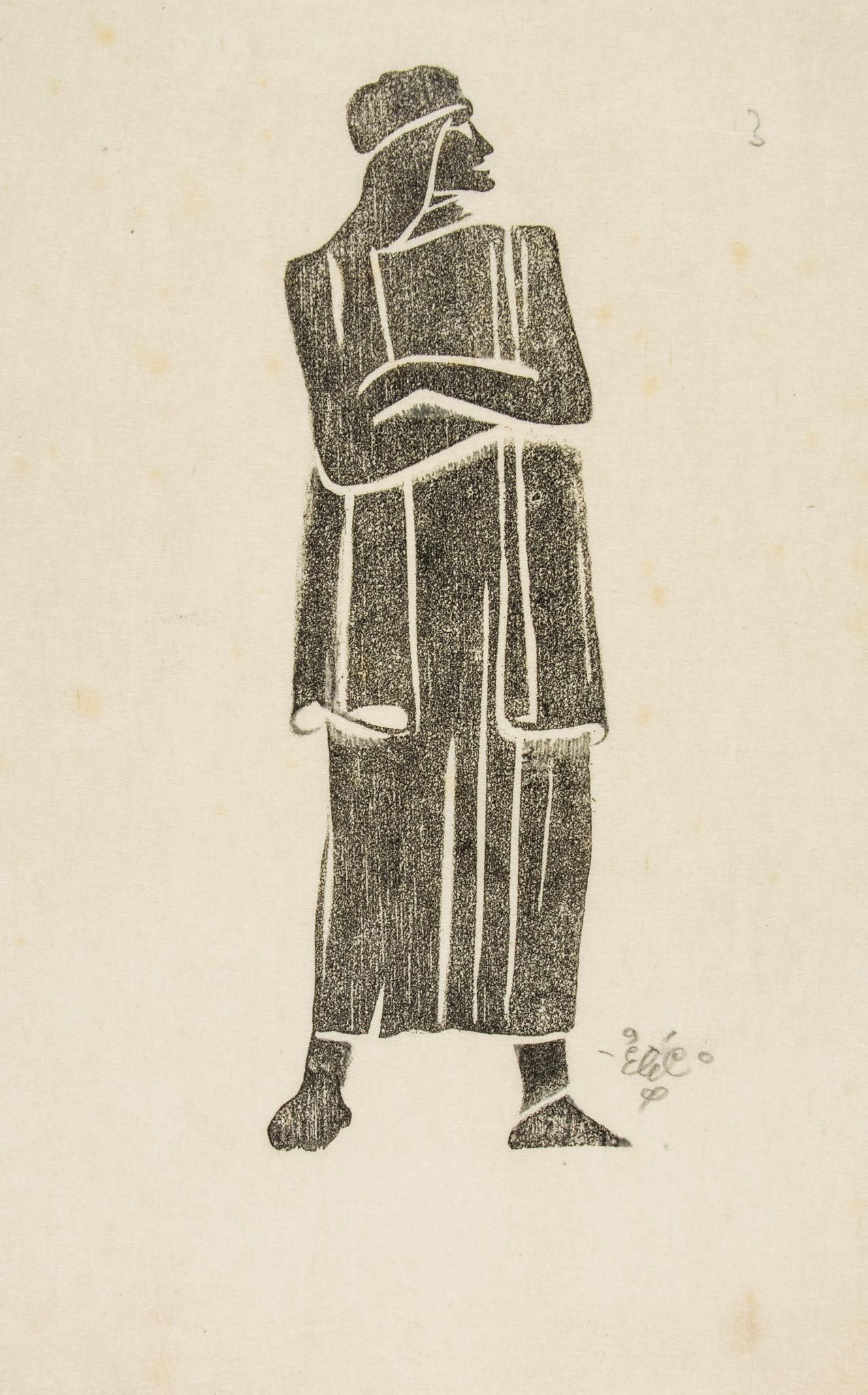 Craig (Edward Gordon) - Lorenzo, arms folded,  woodcut, on thin laid paper, initialled in pencil