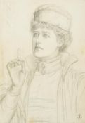 Duchess of Rutland ) Ellen Terry as Portia, pencil on thick wove paper  Duchess of Rutland  )