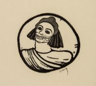Craig (Edward Gordon) - Mask of the Fool,  circular woodcut on japan paper, 85 x 85mm., signed