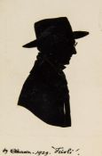 Clausen. - Silhouette portrait of Edward Gordon Craig,  paper cut-out and black ink, 139 x 85mm.,