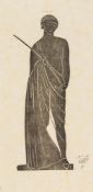 Craig (Edward Gordon) - Girl with Stick,  woodcut, on thin wove paper, initialled in pencil dated