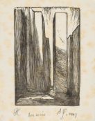 Craig (Edward Gordon) - Stage scene design, 1908,  wood-engraving on Japan tissue, 122 x 82mm.,