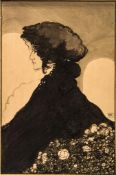 Craig (Edward Gordon) - Portrait of Elena Meo, half-length in profile,   pen and black ink with
