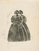 Craig (Edward Gordon) - Ladies in Waiting,  woodcut, on thin laid paper, initialled in pencil and