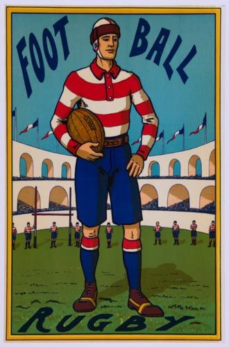 ANONYMOUS - FOOTBALL, RUGBY lithographic poster in colours, c.1925, cond. A+, backed on linen 14 x