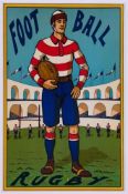 ANONYMOUS - FOOTBALL, RUGBY lithographic poster in colours, c.1925, cond. A+, backed on linen 14 x