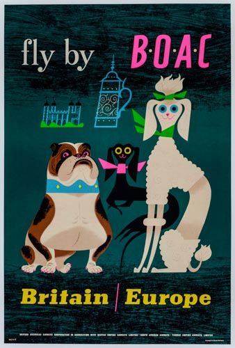 ANONYMOUS - FLY BY BOAC lithographic poster in colours, cond. A-, backed on linen 30 x 20ins. (76