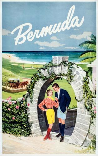 ANONYMOUS - BERMUDA offset lithographic poster in colours, cond. A, backed on linen 36 1/2 x