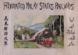 H.M.L.F - FEDERATED MALAY STATES RAILWAY lithographic poster in colours, 1929,  cond. B; not