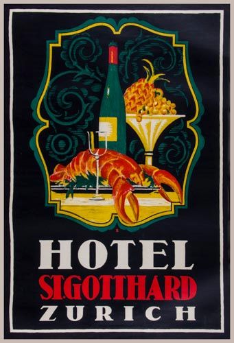 BAUMBERGER, Otto - HOTEL ST. GOTHARD. ZURICH lithographic poster in colours, 1917, printed by J.E.