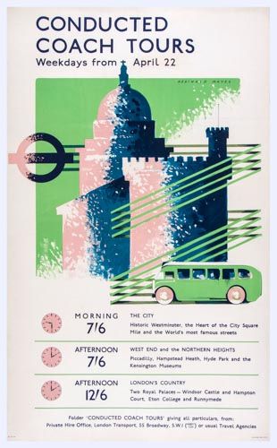 MAYES, Reginald (1901-1992) - CONDUCTED COACH TOURS, London Underground lithographic poster in