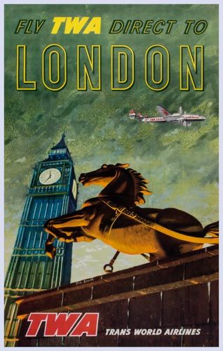 SMITH, Bob - FLY TWA DIRECT TO LONDON offset lithographic poster in colours, printed by W.H.Royle  &