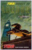SMITH, Bob - FLY TWA DIRECT TO LONDON offset lithographic poster in colours, printed by W.H.Royle  &