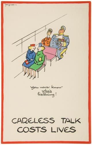 FOUGASSE, Cyril Kenneth Bird, - CARELESS TALK COST LIVES. lithographic posters in colours, c.1943,