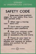 ANONYMOUS - SAFETY CODE, London Underground lithographic poster in colours, c.1940, cond. B+; not