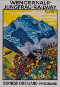 GOS,  Francois (1880-1942) - WENGERNALP JUNGFRAU-RAILWAY lithographic poster in colours, printed