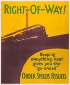 LEE, Henry Jr. - RIGHT of WAY lithographic poster in colours, 1929, printed by Mather  &  Company,