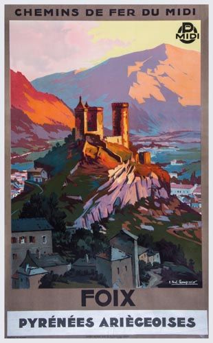 CHAMPSEIX, PAUL E. - CHEMIN DE FER DU MIDI, FOIX lithographic poster in colours, c.1930, printed