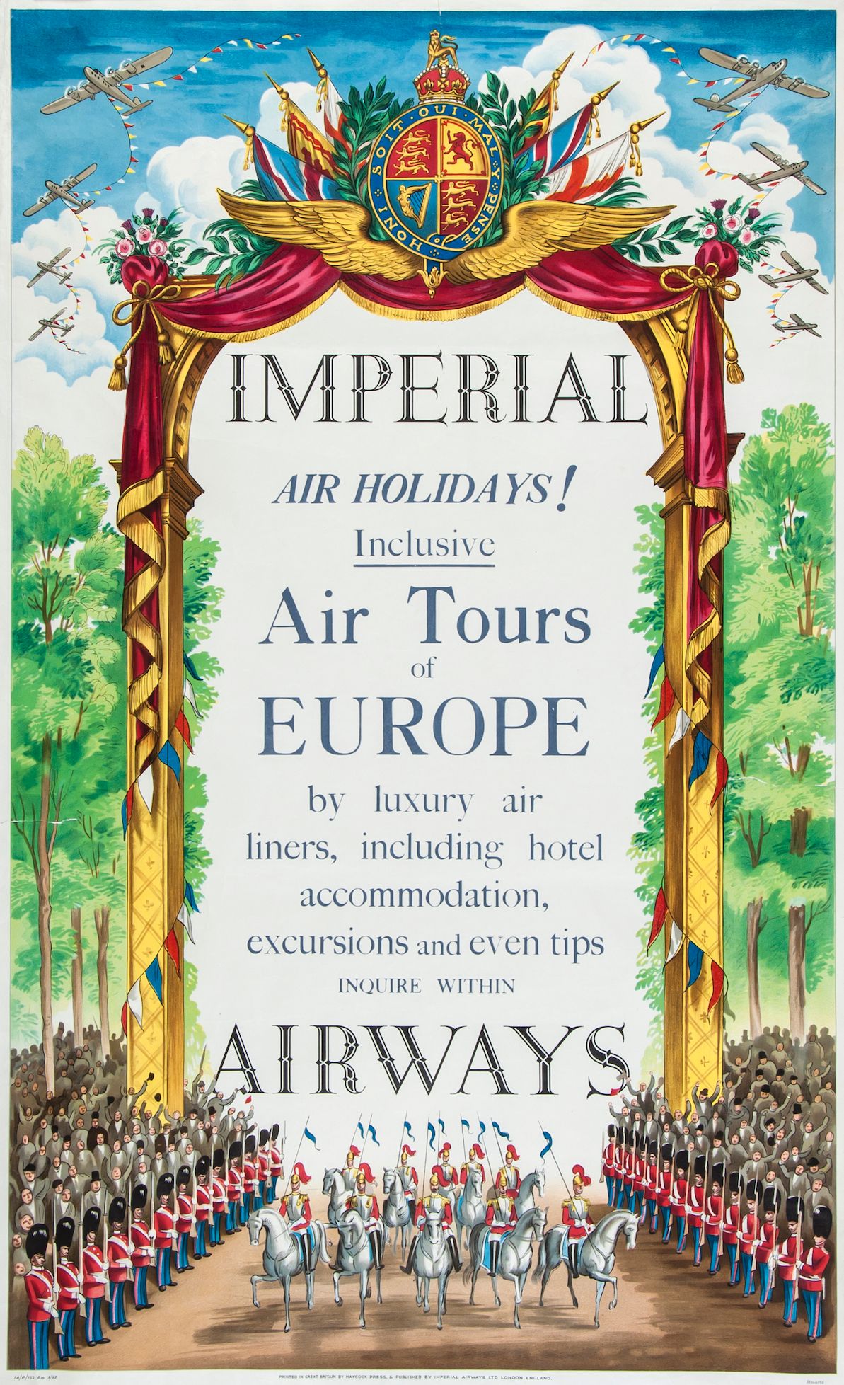 ANONYMOUS - IMPERIAL AIRWAYS lithographic poster in colours, 1937, printed by The Haycock Press cond