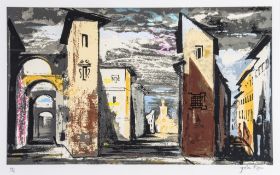 John Piper (1903-1992) - Street Scene in Don Giovanni (l.424) screenprint in colours, 1989, signed