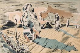 Paul Nash (1889-1946) - Landscape of the Megaliths lithograph printed in colours, 1937, the