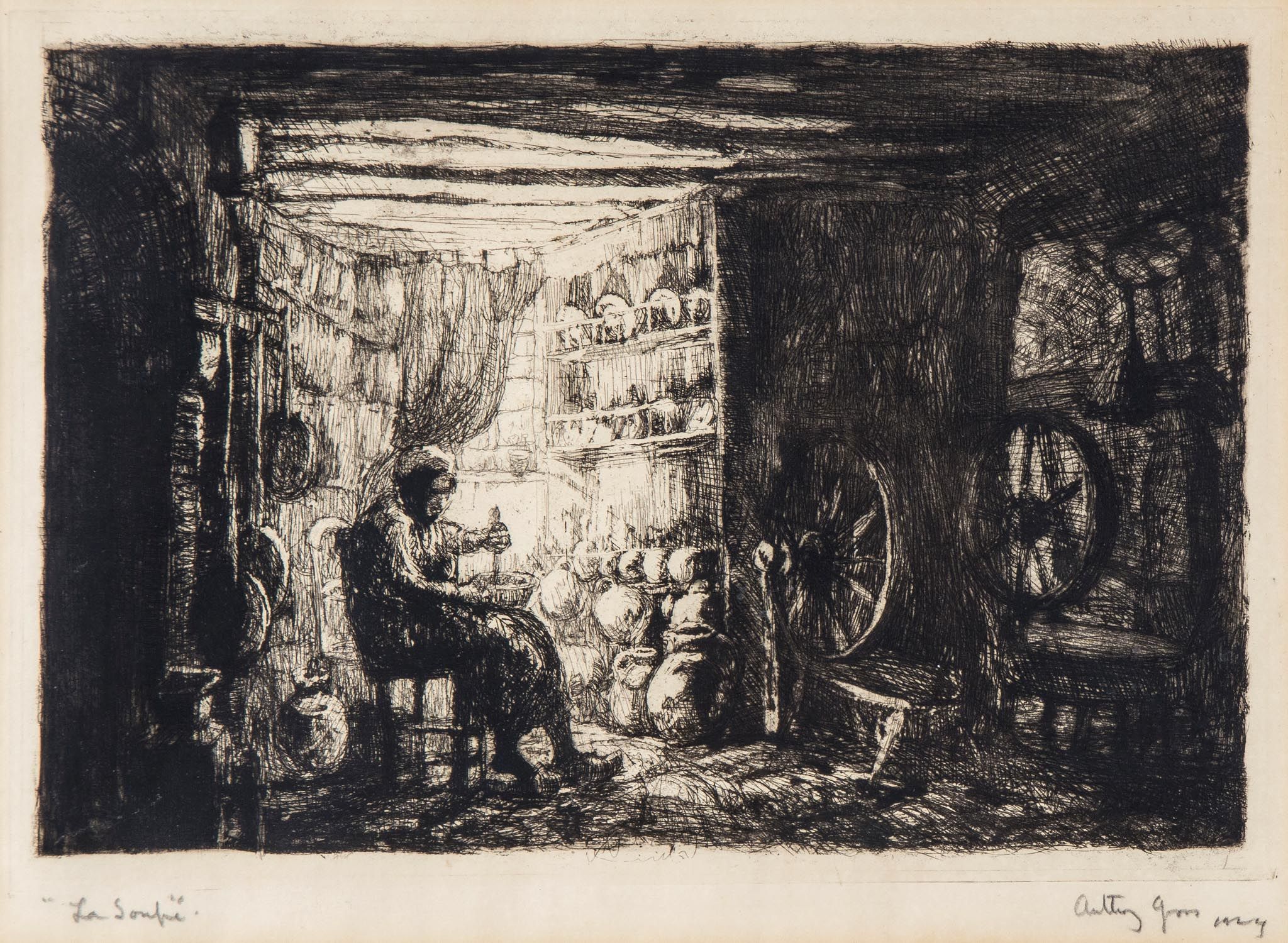 Anthony Gross (1905-1984) - La Soupe etching with aquatint, a fine, richly inked impression, 1924,