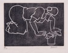 George William Bissill (1896-1973) - Scrubbing woodcut, circa 1926, signed in pencil, numbered 8/10,
