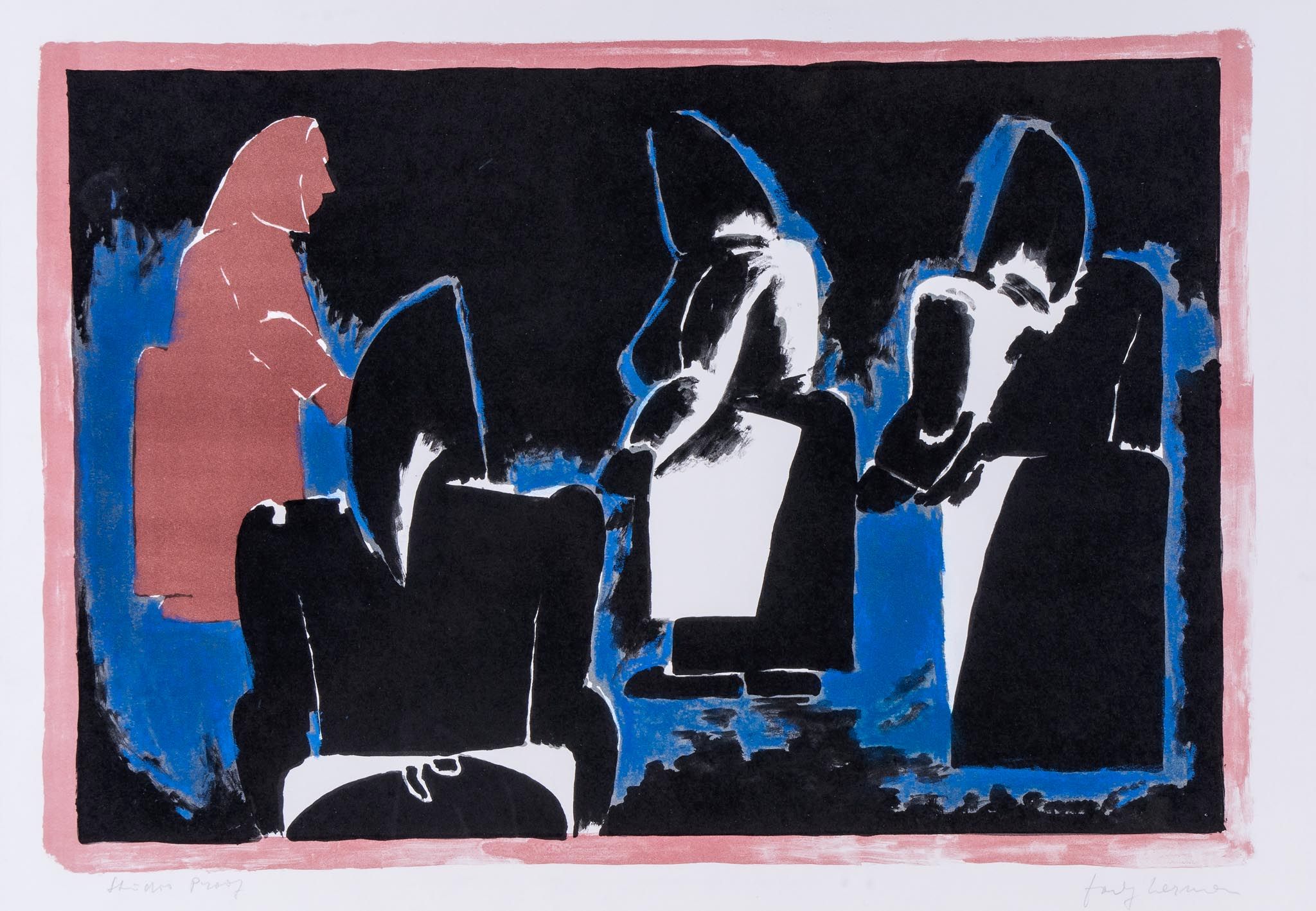 Josef Herman (1911-2000) - Four Fisherwomen lithograph printed in colours, 1974, signed and