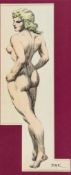 Krenkel (Roy G.) - Two nudes,  ink  &  watercolour drawing, Ajor character by E.R.Burroughs,