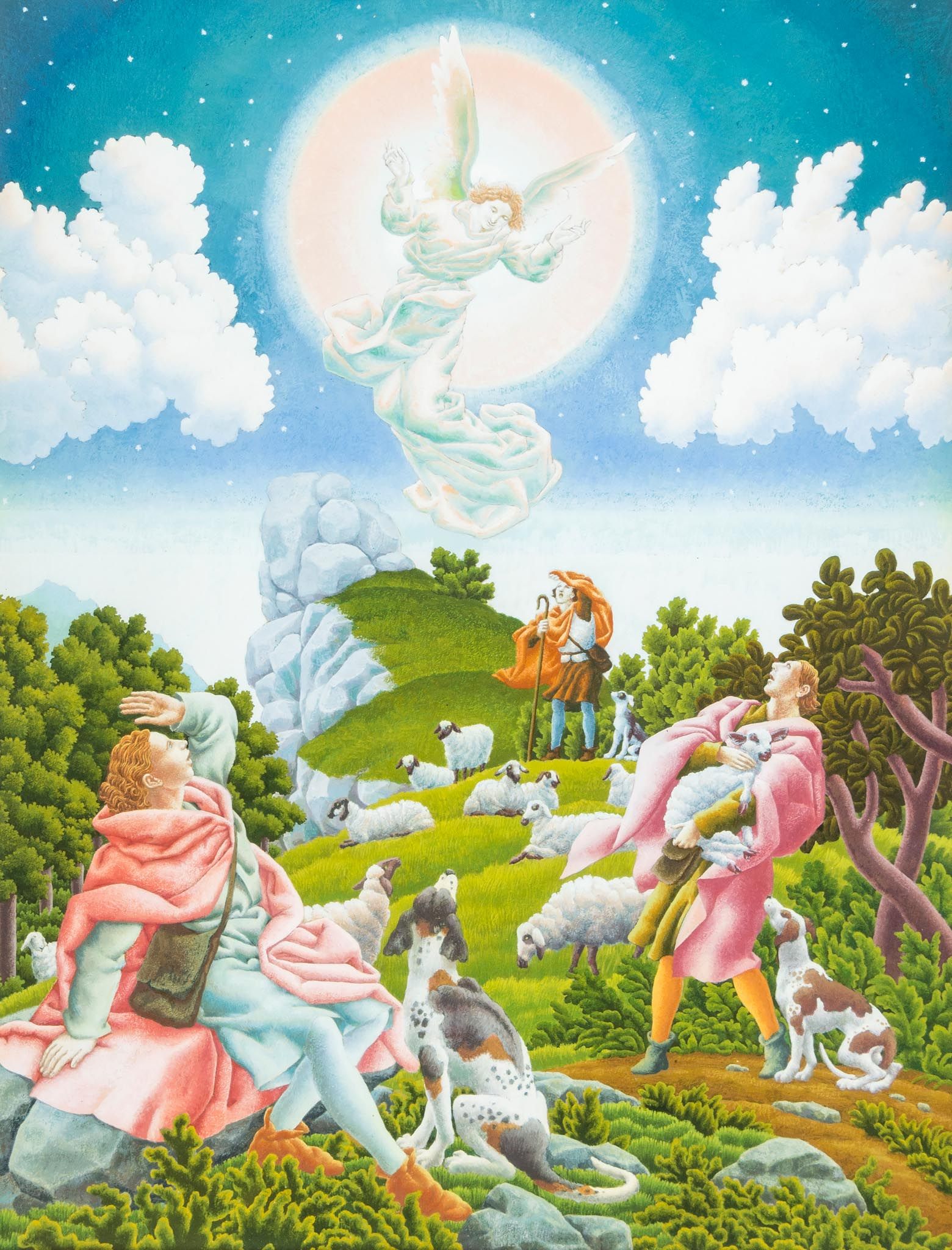 Todd (Justin) - The Angel and the shepherds,  an original illustration used for a Christmas Card for