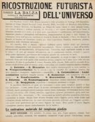 Balla (Giacomo) and Fortunato Depero. - Ricostruzione futurista dell`universo,  4pp. printed