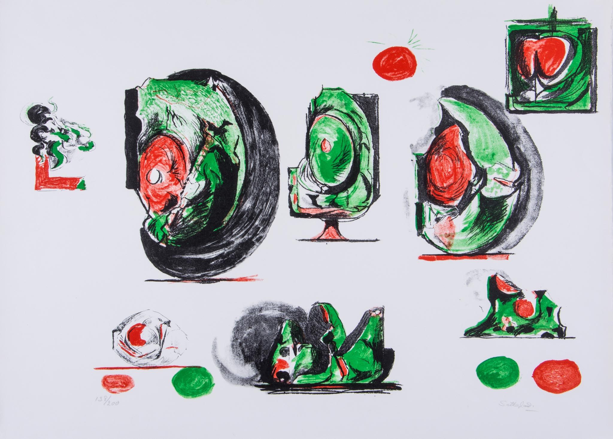 Graham Sutherland (1903-1980) Sheet of Studies (t.116) lithograph printed in colours, 1971, signed