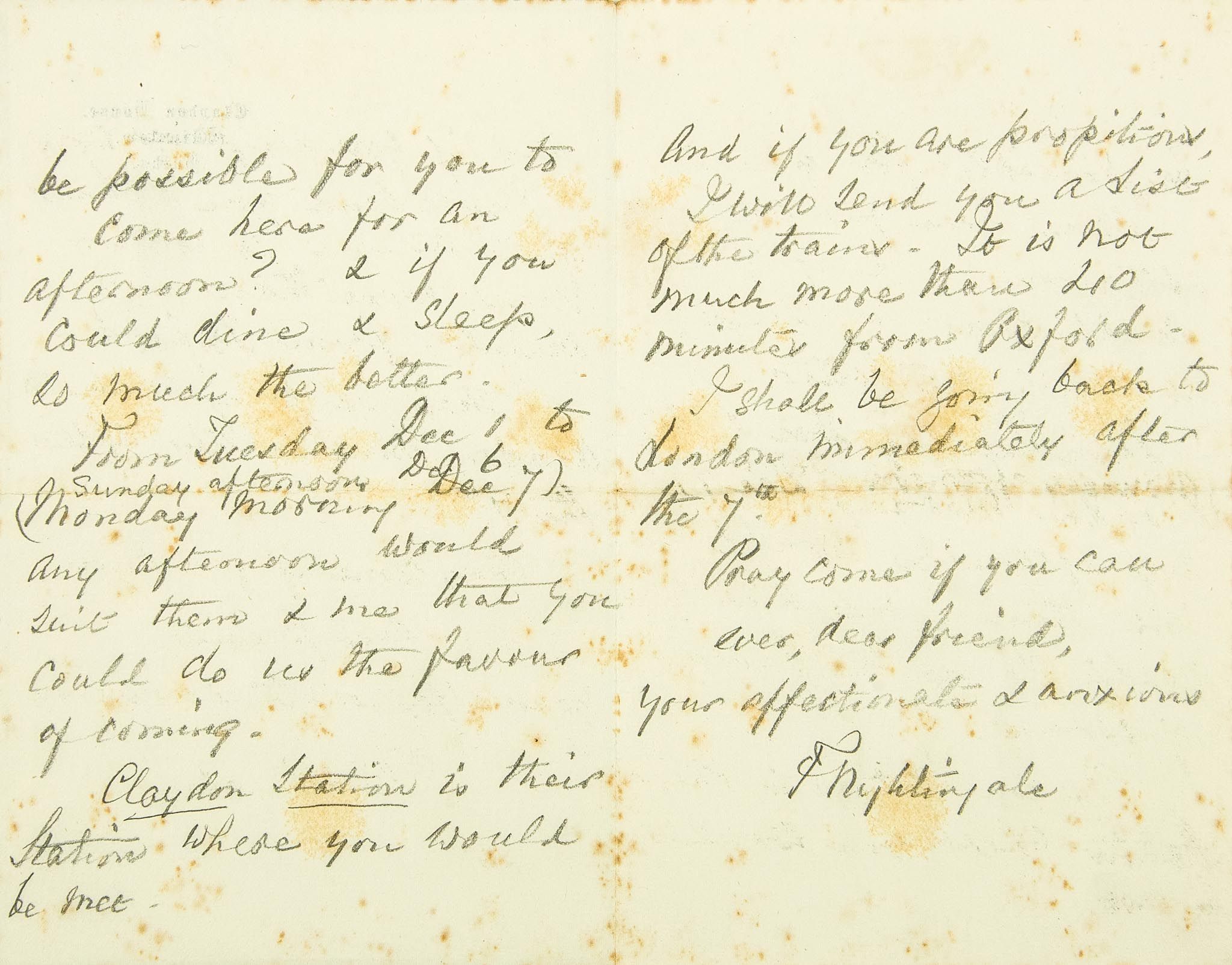 Autograph Letter signed to Flora Masson, 3pp (Florence, reformer of Army Medical Services and of