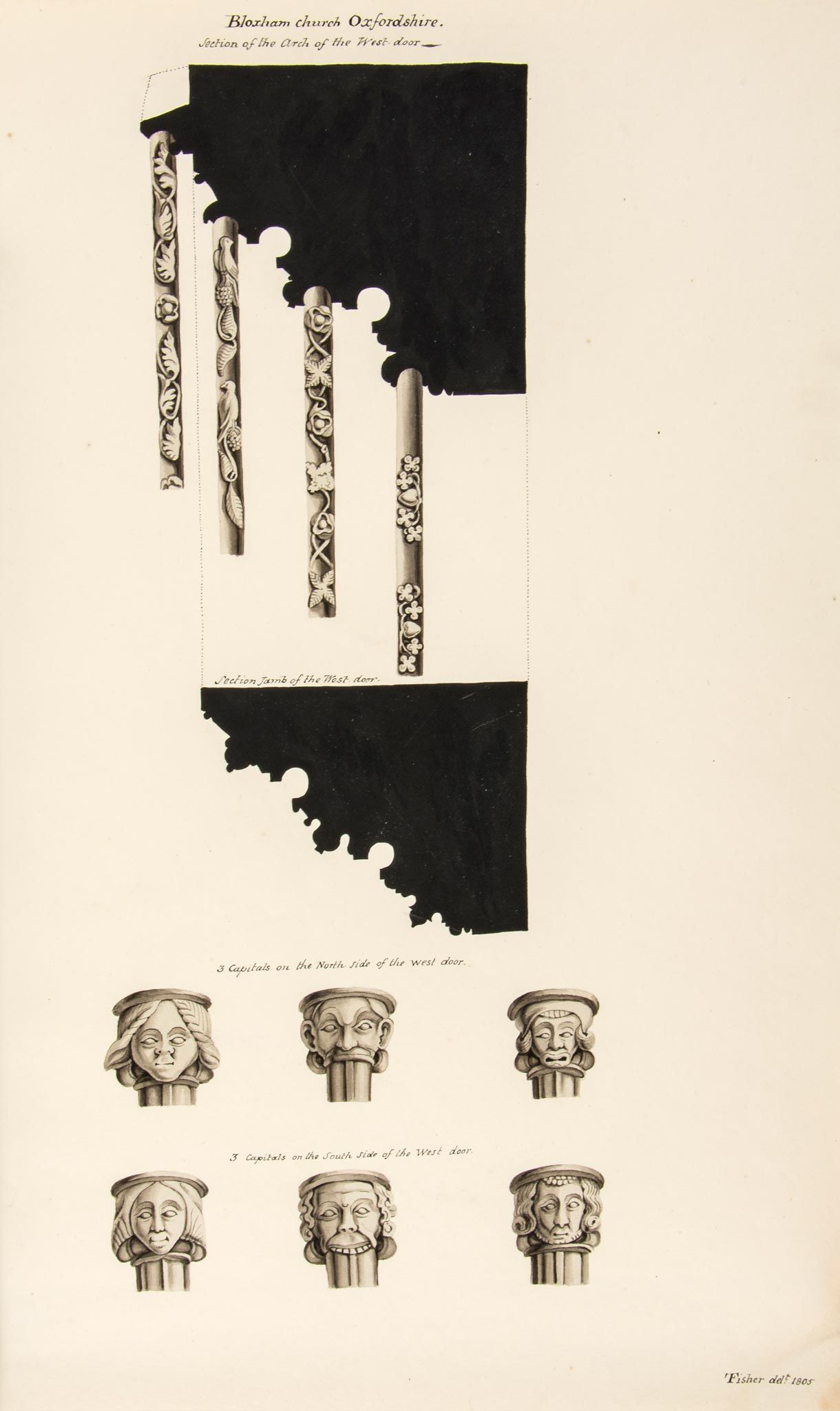 Bloxham Church, Oxfordshire, three studies of sculpture (Thomas, artist and antiquary, 1772-1836)