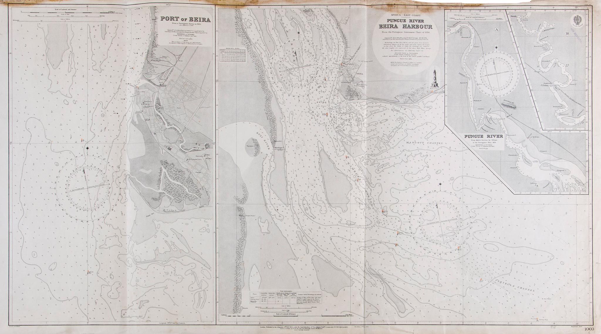 British Admiralty.- - A group of 57 admiralty charts of the African coast, including Beira