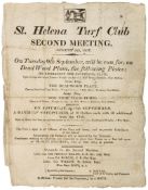 St. Helena Turf Club, Second Meeting, broadsheet St. Helena Turf Club, Second Meeting, broadsheet,