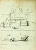 Sketchbook, including: "Traveller`s luggage Ferry across the Hooghly above... Sketchbook, including: