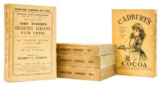 Wisden (John) - Cricketers` Almanack 1892-1896, original wrappers, browned, spines a little
