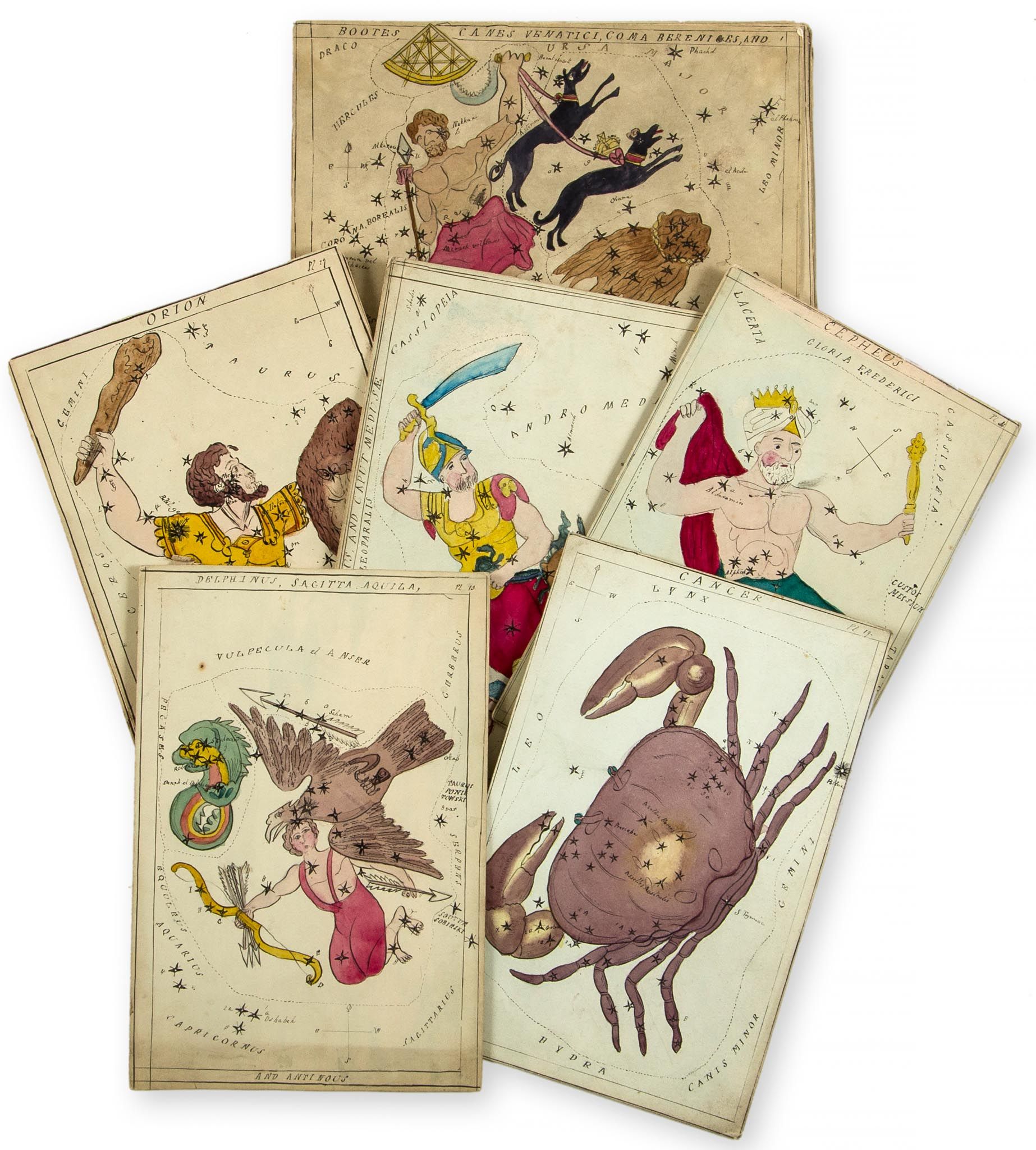 Astrology.- - 32 manuscript celestial charts, all hand-coloured, with stars picked out by