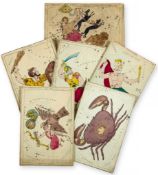 Astrology.- - 32 manuscript celestial charts, all hand-coloured, with stars picked out by