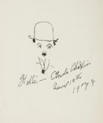 Signed autograph with sketch of iconic `Tramp` character on card  ( Sir   Charles "Charlie",  film