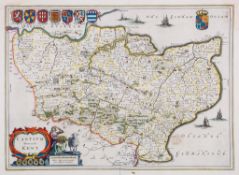 Blaeu (Johan and Willem) - Cantium Vernacule Kent, county map with decorative title cartouche lower