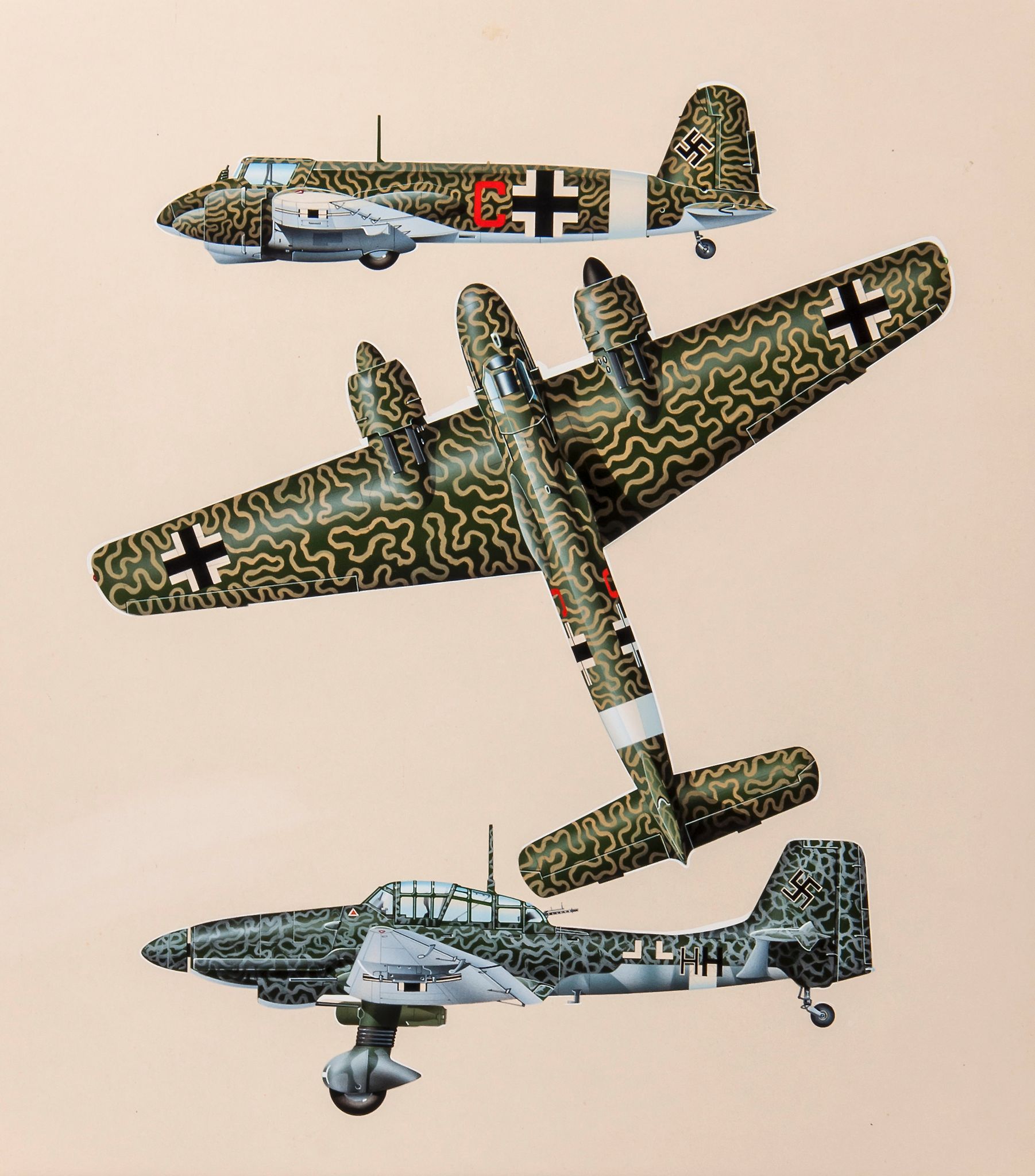 John Weal (20th Century) - German Fighters: Henschael Hs 129B-1 and Junkers Ju 87D-7  Artwork for `