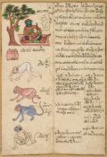 Asia.- - Illustrated Thai manuscript depicting signs of the Zodiac, 1 sheet,   script in black